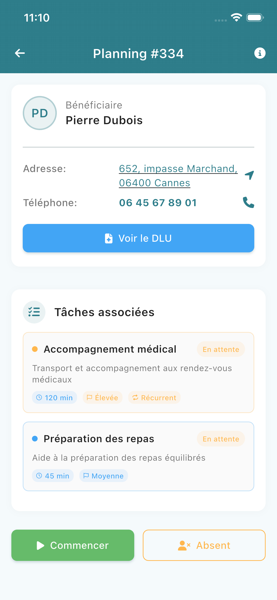 Tâches de la visite - application mobile SaadConnect